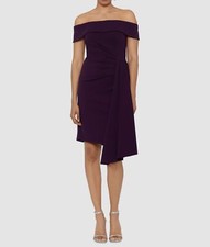 Xscape Women's Purple Scuba Crepe Ruched Draped Off-Shoulder Dress Size 4