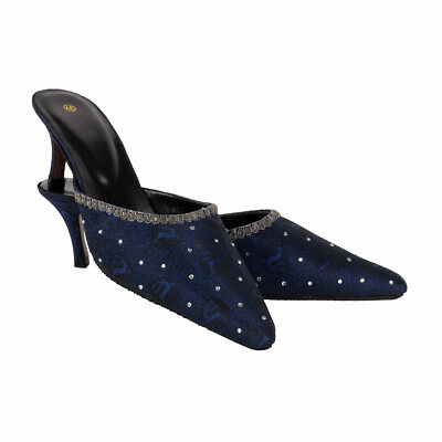 Schuhe Mules Pumps Hirsch Glitzer Strass Dunkelblau Trachtenschuhe