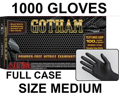 GOTHAM Black Nitrile Exam Gloves, Powder Free, Case of 1000 Size MEDIUM