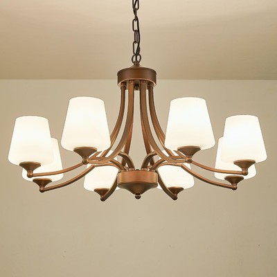 BERHZIMD  8-Light Large Rustic Chandelier with Frosted Milky White Glass
