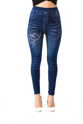 High Waist Denim Look Print Hearts 