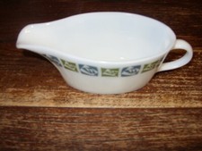 Vintage JAJ Pyrex Checkers Gravy Boat Jug Milk Glass plus small dish 10cm x 5 cm