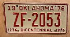 1776 1976 Oklahoma Is Ok placa de matrícula de pasajero bicentenario " ZF 2053" OK 76