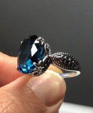 London Blue Topaz Ring Sterling Silver Vintage Style Gemstone Jewelry
