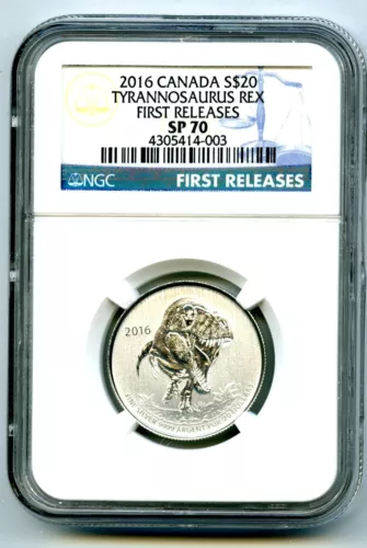 2016 1/4 OZ CANADA $20 SILVER TYRANNOSAURUS REX NGC SP70 FIRST RELEASES 