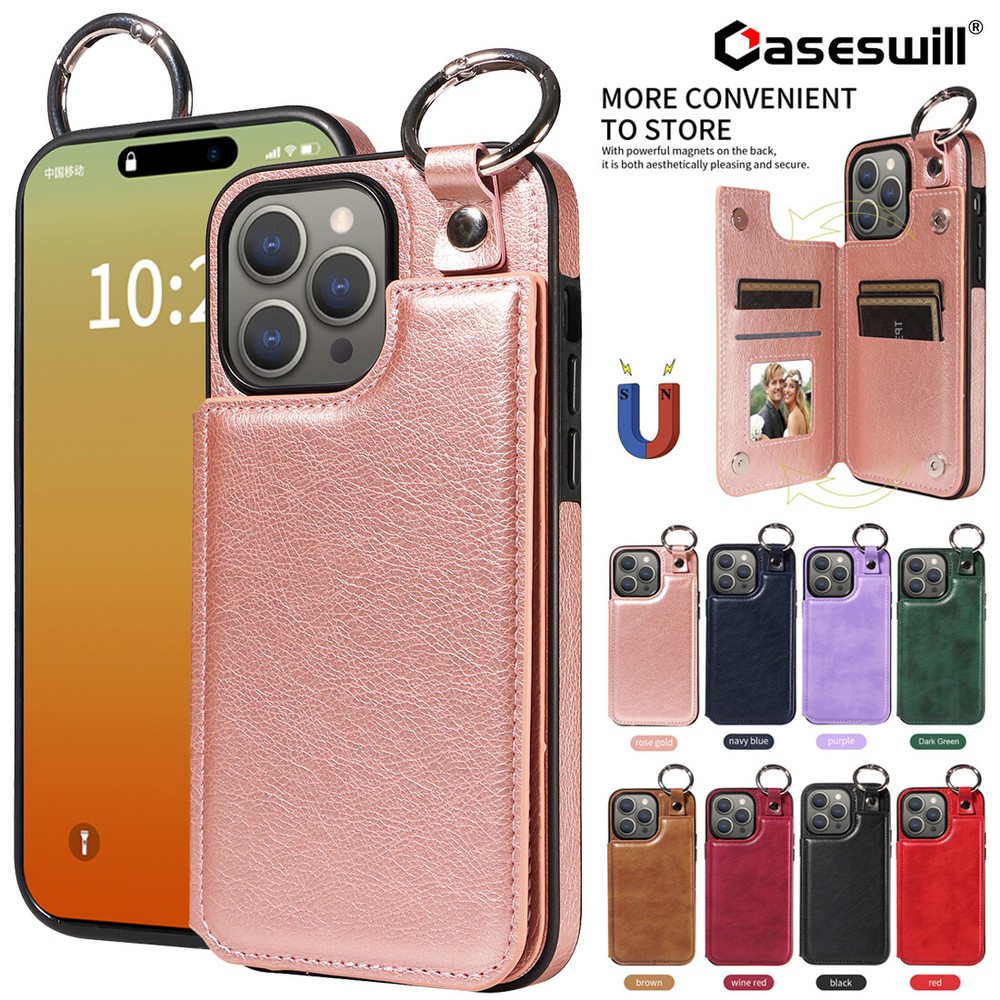 For iPhone 16 15 14 Plus 13 12 11 Pro Max Ring Holder Leather Wallet Case Cover