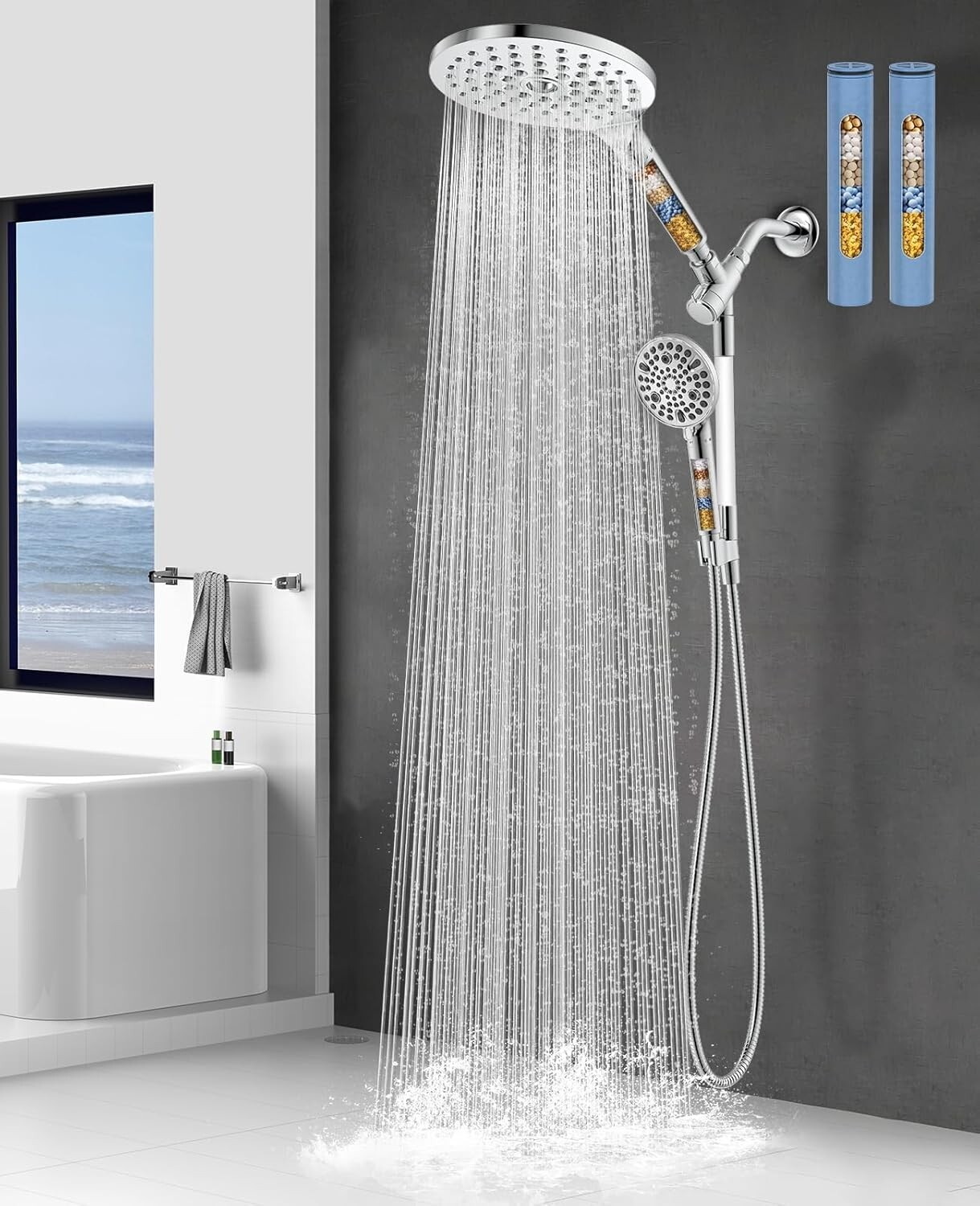 Effortless Installation Premium Dual Filtered Rain Shower Head & Handheld Set