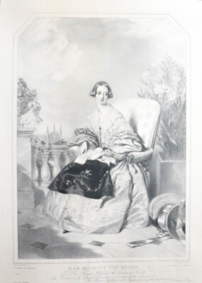 1838 Queen Victoria Large Portrait Lithograph by R. J. Lane after A. E. Chalon