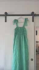 NWT ASOS maxi dress green seersucker shirred stripe tie straps SIZE 12