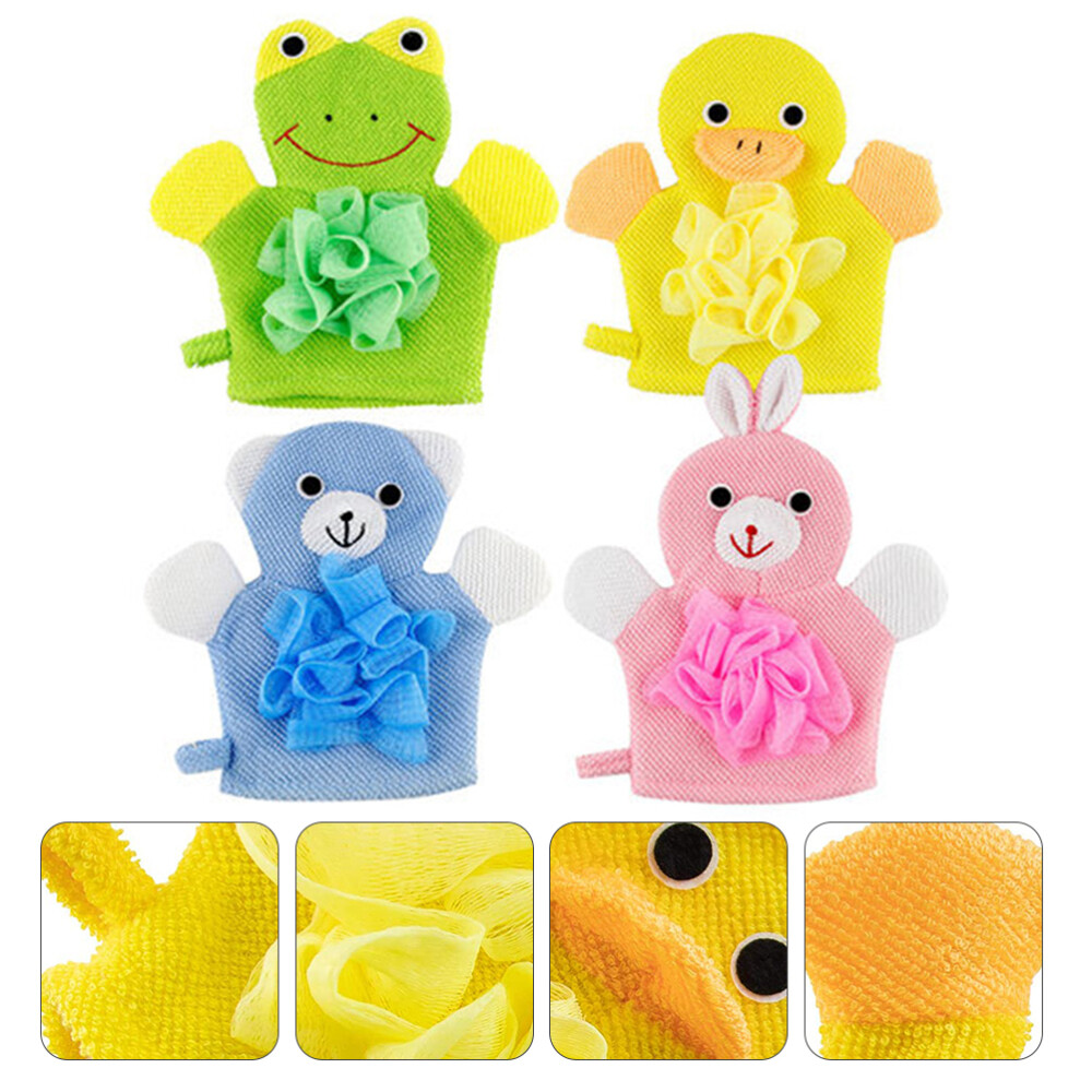 Boys Girls Bath Shower Mitt 4pcs Cute Animal Puppet Washcloths Bundle
