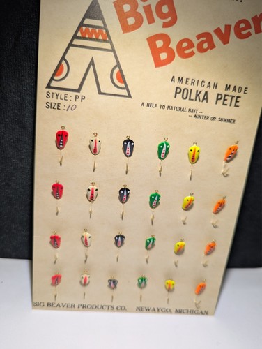 VTG FISHING TACKLE BIG BEAVER POLKA PETE HOOKS LOT 24 ADVERTISING CARD SIZE 10 - Picture 2 of 5