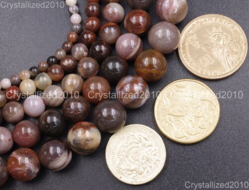 Natural Gemstone Petrified Wood Silicified Quartz Crystal Round Healing Beads - Picture 4 of 15