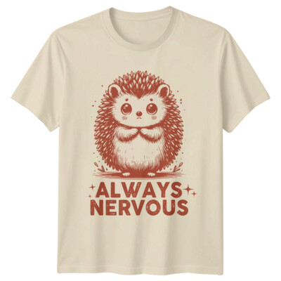 Always Nervous Hedgehog Animals Herren T-Shirt Damen Grafik Tee Unisex Oberteil