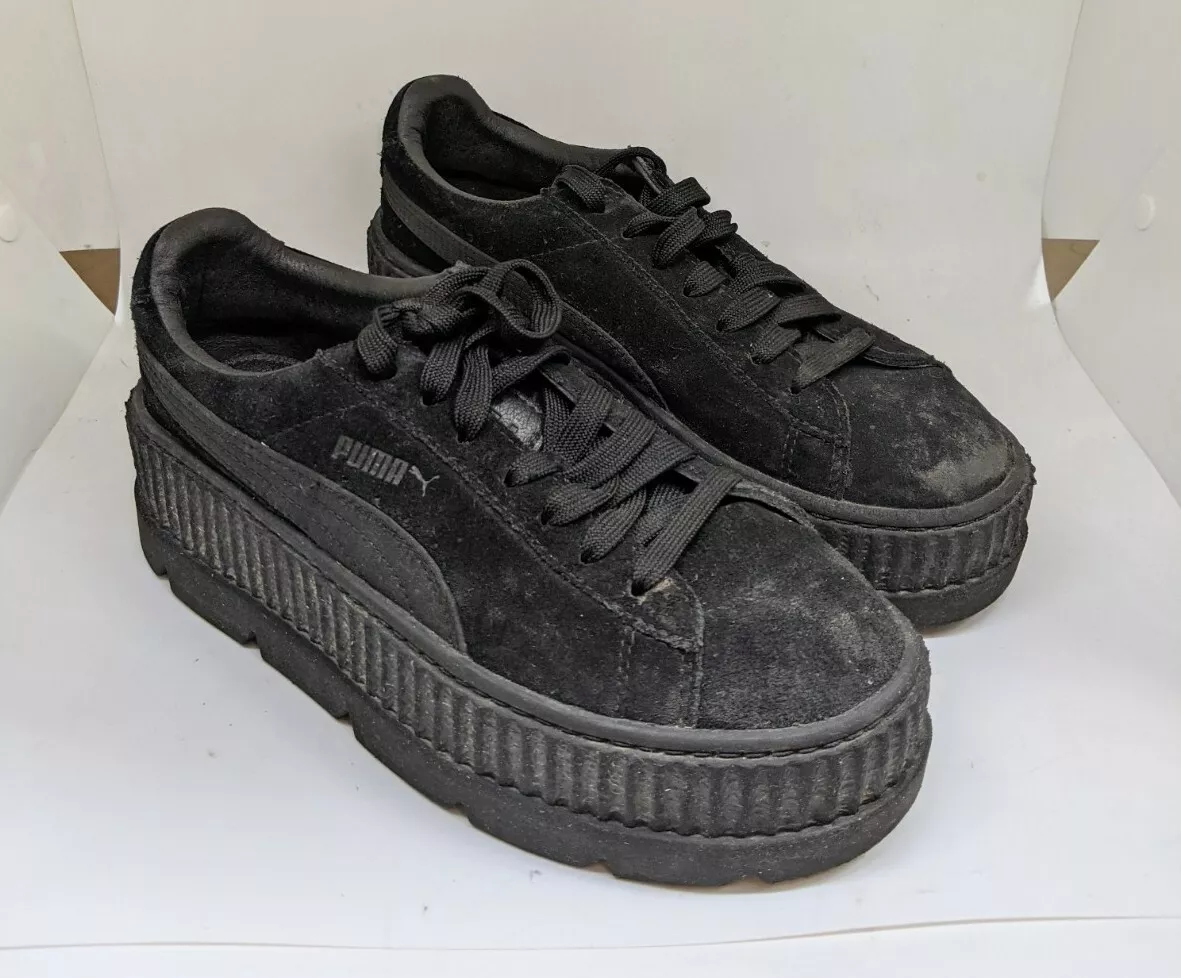 Fenty Puma by Rihanna Womens Suede Lace Up Platform Sneakers Black Size 7.5