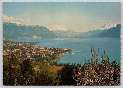 Vevey Switzerland Lake Geneva Alpine Mountains Vaud Canton Postcard