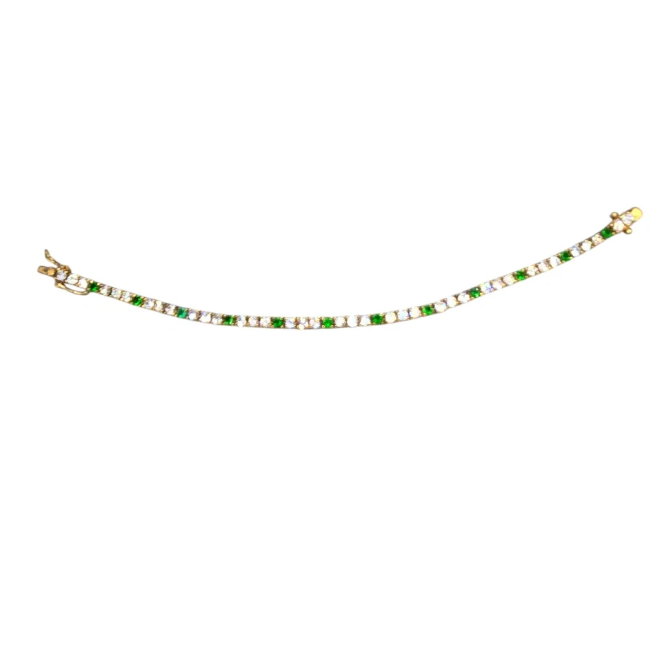 Brazalete Tenis Circonita Cúbica Verde y Blanco Vermeil Dorado Foto 2 de 4