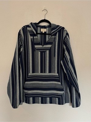Lucky Brand Mens Size XL X-Large Woven Jacquard Baja Top Blue Stripe