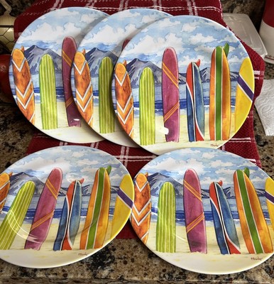 Sakura Evolution Surfboard Sand Melamine 5 Salad-Luncheon Plastic Plates 8 1/2'' 
