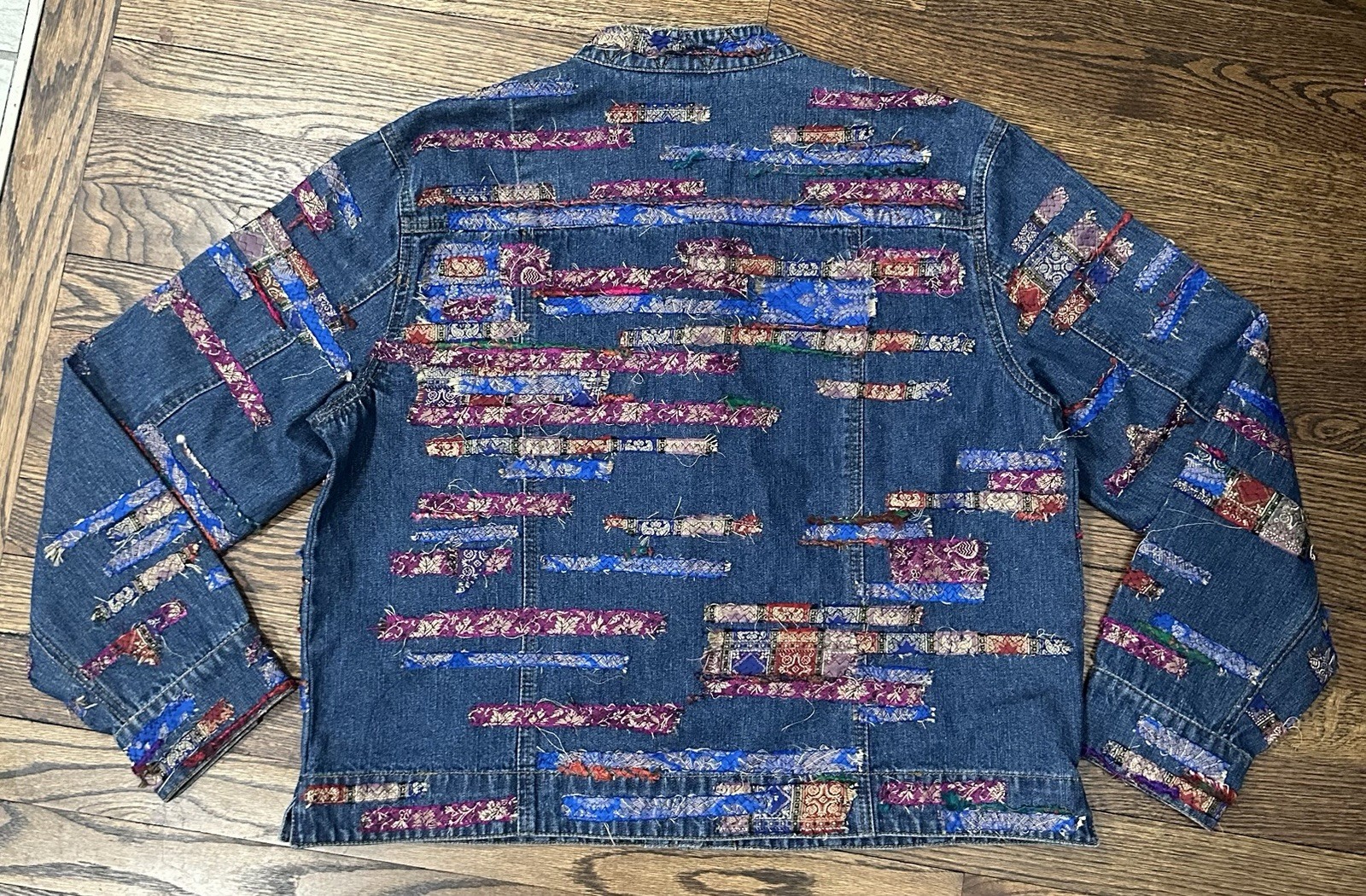 Chico’s Patchwork Denim Jacket Size 2 Embellished… - image 3