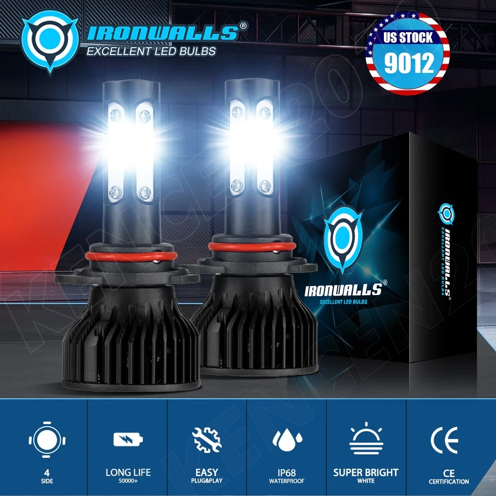 Pair 9012 HIR2 LED Headlight Kit Bulb High Low Beam White 1000000LM Super Bright