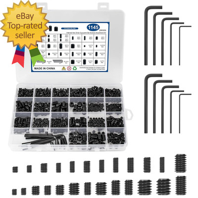 1145PCS 25 Sizes Metric & SAE Set Screw Assortment Kit,12.9 Class Alloy Steel
