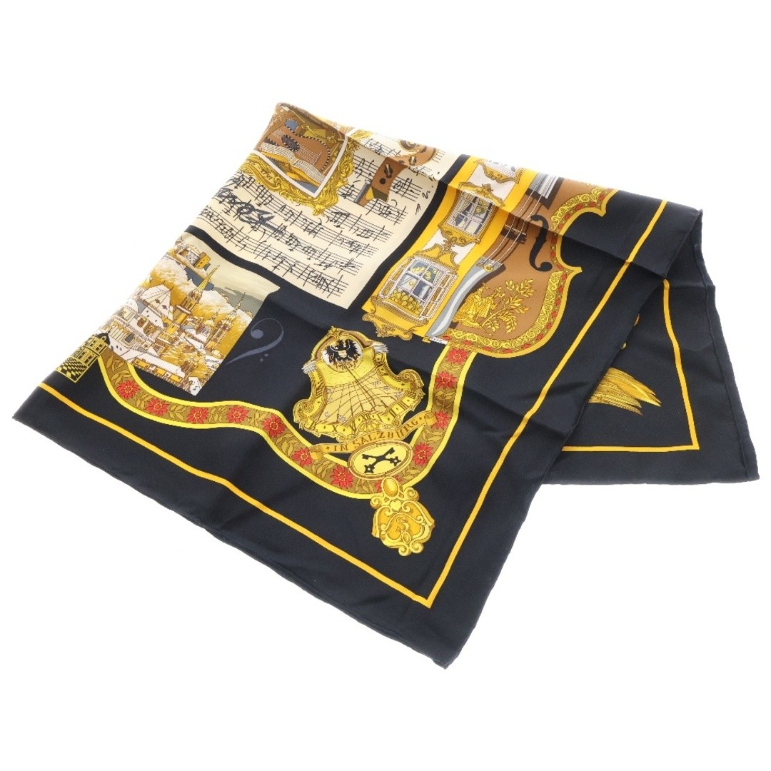Hermes Carre90 Salzburg Scarf in Black and Yellow Silk Twill