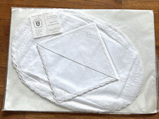 Vintage Hand Embroidered Irish Linen Cotton White Placemat Napkin Service for 4