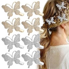 8 PACK Butterfly Hair Clips, Rhinestone Glitter Butterfly Metal Alligator Hair