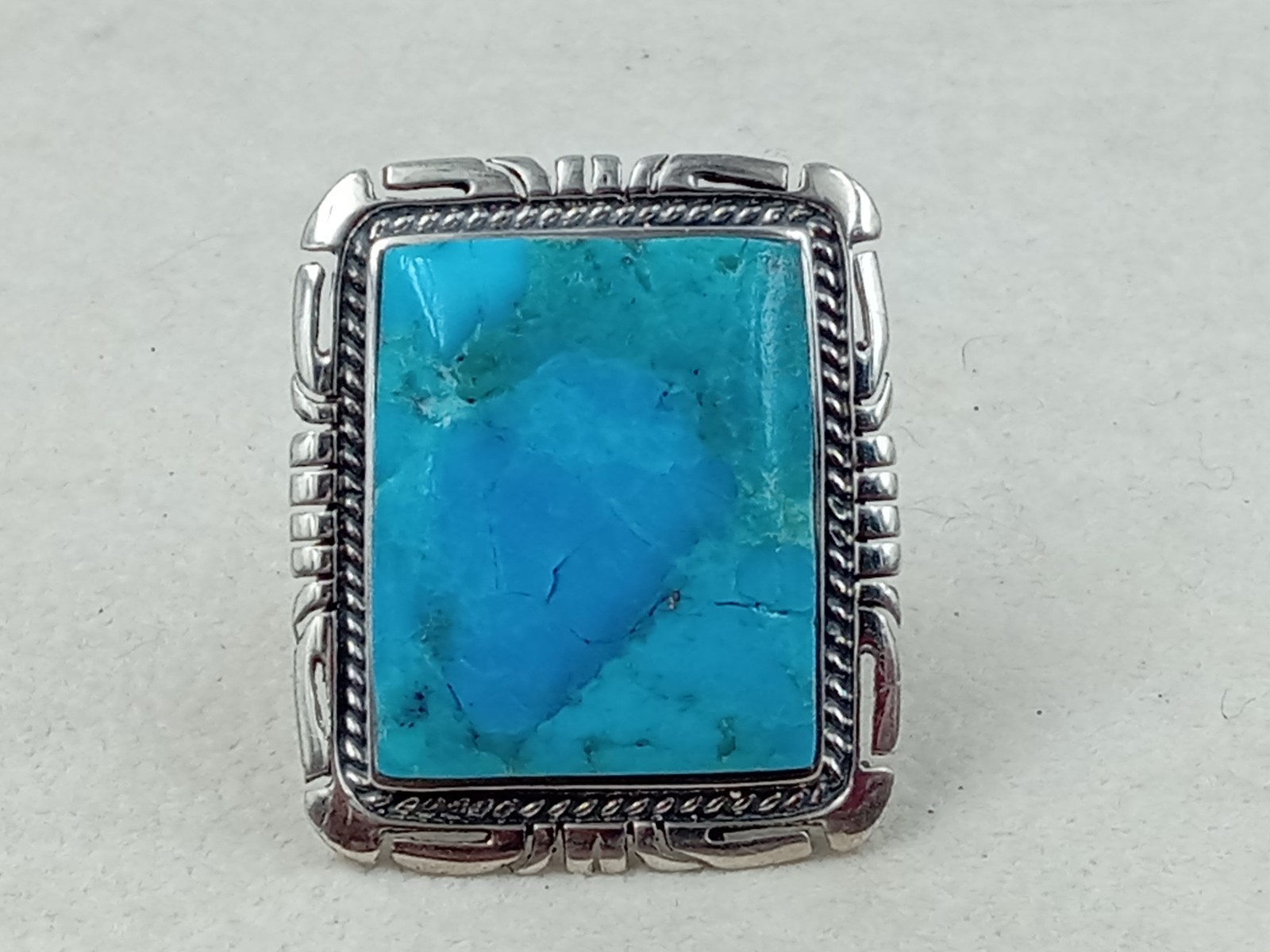 Excellent Sterling Silver Statement Turquoise Squ… - image 5
