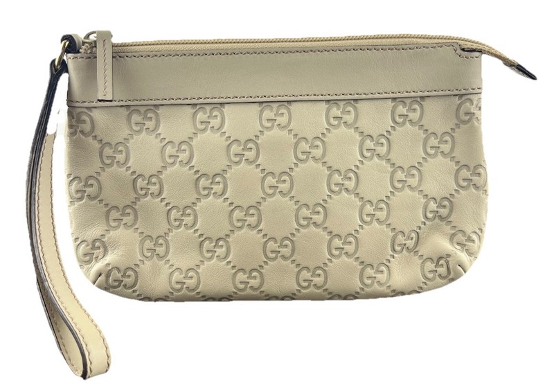 Gucci Guccissima Leather Beige Wristlet Pouch