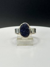 Azurite Ring Deep Blue Crystal Sterling Silver Statement Ring - Size 8.5