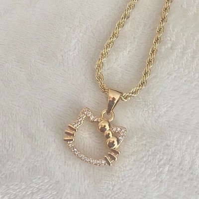 14k Bonded Gold Necklace with Hello Kitty Pendent, Best Christmas Unisex Gift fo