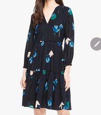 Ann Taylor Tulip Tiered Dress Size 10 Dark Floral Chiffon Long Sleeve