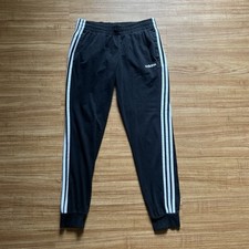 Adidas Sweatpants Womens M Black White 3 Stripe Joggers Elastic Waist Pockets