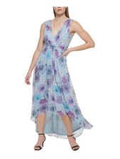 JESSICA HOWARD PETITES Womens Light Blue V Back Lined Maxi Dress Petites 4P