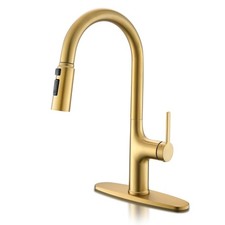 Gold Kitchen Faucets, Brushed Gold Kitchen Faucet with Pull Down Sprayer, Modern