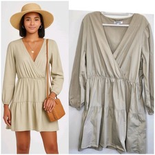 Preview Target Size 18 Tiered Dress Beige Cotton Elastane Long Sleeve V-Neck