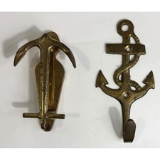 Vintage Solid Brass Anchor Door Knocker and Wall Hook Set Nautical Decor EB