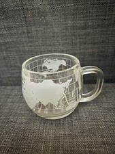 VINTAGE 1970's Nestle Nescafe WORLD GLOBE Etched Glass Coffee Mug Cup