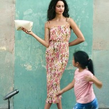 Zimmermann Golden Pleated Floral Midi Dress AU 14 Size 3