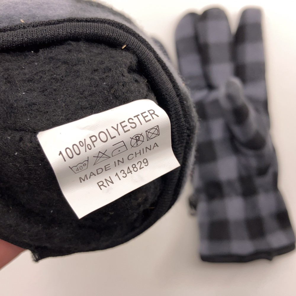 Black Gray Checkered Pattern Winter Gloves Fleece… - image 3