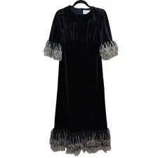 NEW Tuckernuck Pomander Place Black Velvet Lillith Dress Maxi Lace Small $228