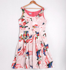 Maiocchi Womens Fit & Flare Dress Plus Size 18 Blush Pink Floral Box Pleated