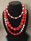Vintage Plastic Beaded Costume Jewelry  Lot Of 3 Red And White Necklaces