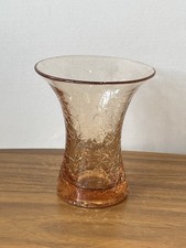 Vintage peachy coloured Wide Rim Vase crackle glass Finish 14 Cm Tall GC