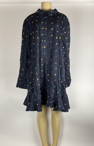New Tuckernuck Embroidered Flower Shirt Dress Women’s Size 3XL Navy - Picture 1 of 7