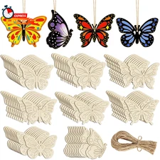 80PCS Wooden Spring Ornaments to Paint Butterfly Cutouts, 8 Styles DIY Blank Unf