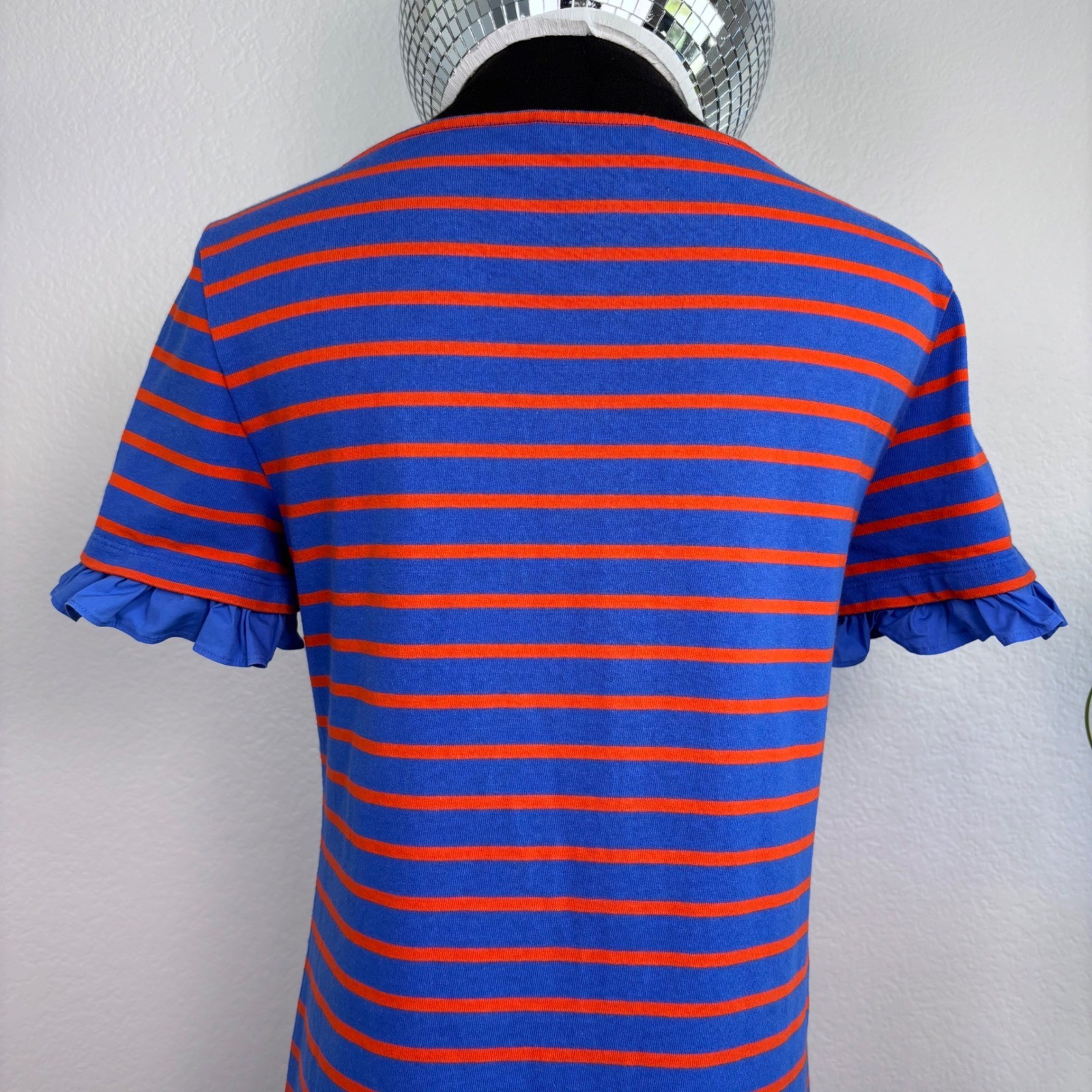 Tory Burch Striped Knit Dress Size Small, Blue and Red, Ruffle Sleeve preppy thumbnail 13