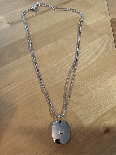 Signed GIVENCHY Ave. George V Paris Silver  Tone NAME DOG TAG  Necklace Chain