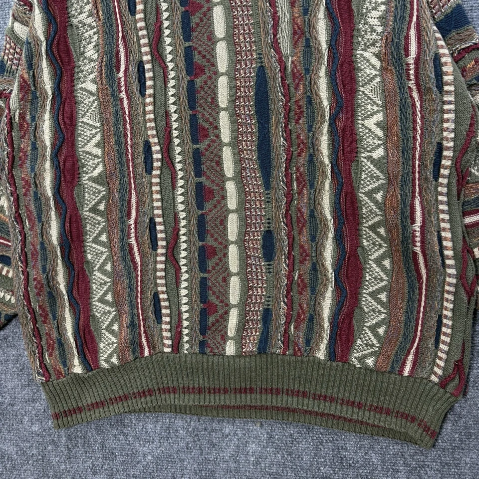 Suéter De Colección Estilo ALFANI Coogi Para Hombres XL Verde Oliva Rojo Años 90 Tejido 3D Texturizado Foto 4 de 4